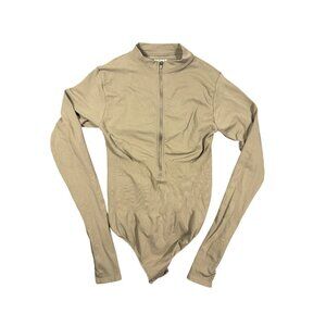 Skims Fits Everybody Zip Front Bodysuit L-XL Nude Beige Tan Mock Neck